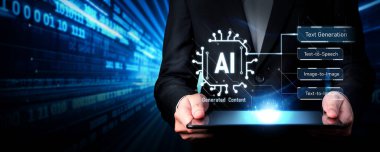 Yapay zeka mühendisliği, büyük veri ve yapay zeka makinesi kavramında yapay zeka beyin işlemcisiyle iş desteği için üretken yapay zeka kullanmayı öğrenen insan etkileşimi. Faas