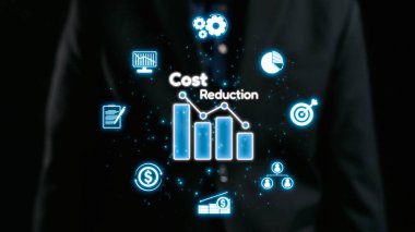 Parlak grafik ve simgelerin yer aldığı maliyet azaltma stratejilerinin yenilikçi görsel temsili. İş sunumları, finansal analizler ve yönetim tartışmaları için ideal. Dörtgen