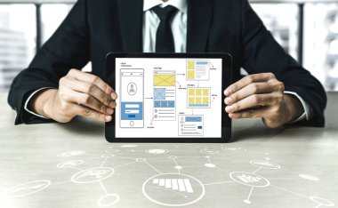 Model mobil uygulama ve web sitesi için UX UI tasarım süreci. Profesyonel uygulama geliştiricisi için kablo grafiğinin yaratıcı prototipi .