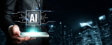 Yapay zeka mühendisliği, büyük veri ve yapay zeka makinesi kavramında yapay zeka beyin işlemcisiyle iş desteği için üretken yapay zeka kullanmayı öğrenen insan etkileşimi. Faas