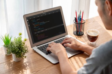Model uygulama ve program kodlaması için bilgisayar ekranında yazılım geliştirme programlama