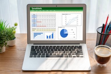 Spreadsheet document information financial startup concept. data and graphs in spreadsheet documents for online analysis project dashboard accounting digital snugly