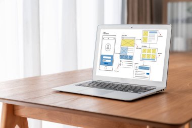 Model mobil uygulama ve web sitesi için UX UI tasarım süreci. Profesyonel uygulama geliştiricisi için kablo grafiğinin yaratıcı prototipi .