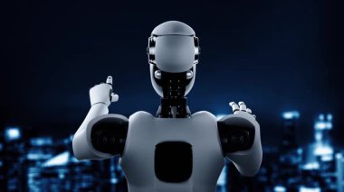 Future financial technology controll by AI robot huminoid uses machine learning and artificial intelligence to analyze business data and give advice on investment and trading decision . 3D rendering .