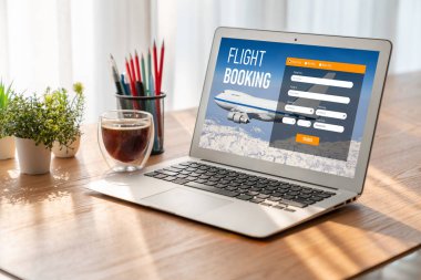 Online uçuş rezervasyon sitesi mod rezervasyon sistemi sağlar. Seyahat teknolojisi kavramı .