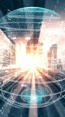 Çevrimiçi trafik kontrol sistemi olan sessiz ve fütürist bir şehirde akıllı ulaşım. Yeni bilgi çağındaki küresel eğilimleri değiştiren akıllı dijital dönüşüm ve teknoloji bozulması kavramı .