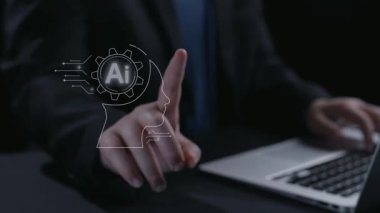 Yapay zeka mühendisliği, büyük veri ve yapay zeka makinesi kavramında yapay zeka beyin işlemcisiyle iş desteği için üretken yapay zeka kullanmayı öğrenen insan etkileşimi. Kullanıcı Kimliği