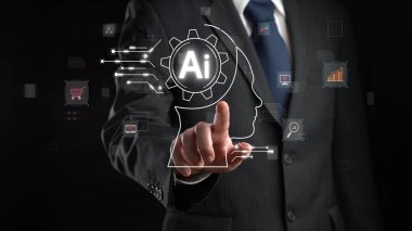 Yapay zeka mühendisliği, büyük veri ve yapay zeka makinesi kavramında yapay zeka beyin işlemcisiyle iş desteği için üretken yapay zeka kullanmayı öğrenen insan etkileşimi. Faas