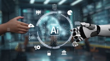 Bu görüntü, insan eliyle robot el arasındaki bağlantı anını yakalar, teknolojinin ve yapay zekanın modern hayata entegrasyonunu gösterir. Auvana