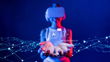 Yapay zeka sanal asistanı Chatbot ile yapay zeka konsepti ile insan etkileşimi, yapay zeka mühendisliği, LLM yapay zeka derin öğrenimi iş desteği için üretken yapay zeka kullanımı. FaaS