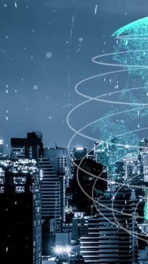 Akıllı şehirde küresel bağlantı ve internet ağı değişikliği. Gelecekteki kablosuz dijital bağlantı ve sosyal medya ağı kavramı .