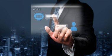 Yapay zeka sanal asistanı Chatbot ile yapay zeka konsepti ile insan etkileşimi, yapay zeka mühendisliği, LLM yapay zeka derin öğrenimi iş desteği için üretken yapay zeka kullanımı. FaaS