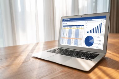 Spreadsheet document information financial startup concept. data and graphs in spreadsheet documents for online analysis project dashboard accounting digital snugly