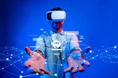 Yapay zeka sanal asistanı Chatbot ile yapay zeka konsepti ile insan etkileşimi, yapay zeka mühendisliği, LLM yapay zeka derin öğrenimi iş desteği için üretken yapay zeka kullanımı. FaaS