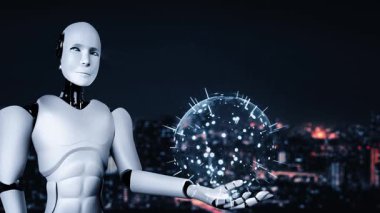 Futuristic robot artificial intelligence huminoid AI for industrial factory technology development and machine learning concept. robotic bionic science research for future of human life. 3D rendering.