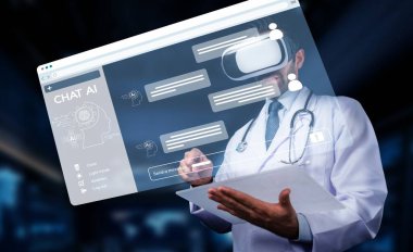 Tıbbi bir profesyonel sanal gerçeklik teknolojisini dijital bir sağlık ortamında sohbet yapay zekası ile etkileşime sokmak için kullanır. İmaj, hasta bakımında yenilik gösteriyor. PHMT