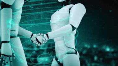 Internet connection controlled by AI robot huminoid and machine learning process to analyze data connectivity and cyber security . 3D rendering .