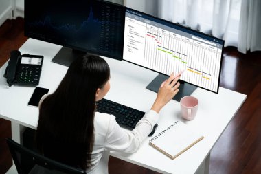 Ekip projesinin zaman çizelgesini gösteren bilgisayar ekranında canlı iş projesi yönetimi için proje planlama yazılımı