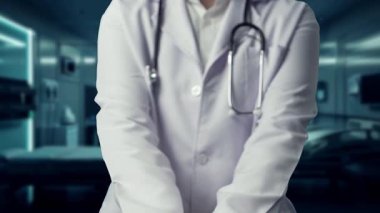Yetenekli doktorların DNA örneği hologramı hastanede yüzüyor. Profesyonel tıp çalışanı tedaviye hazırlanırken ve genetik testler yaparken semptomları kontrol ediyor. İyileştirici.