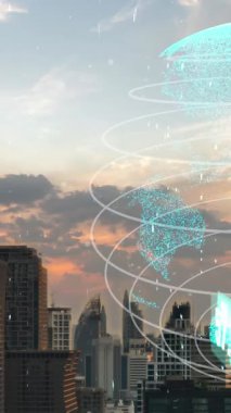 Akıllı şehirde küresel bağlantı ve internet ağı değişikliği. Gelecekteki kablosuz dijital bağlantı ve sosyal medya ağı kavramı .