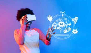 Genç bir birey sanal gerçeklik teknolojisiyle etkileşime geçiyor, yapay zeka etrafında kavramları keşfediyor, dijital deneyimlerde yenilikler ve gelecekteki olasılıklar sergiliyor. XDMCP