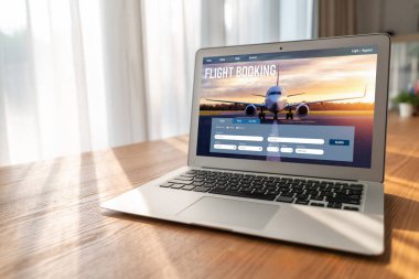 Online uçuş rezervasyon sitesi mod rezervasyon sistemi sağlar. Seyahat teknolojisi kavramı .