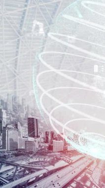 Gelecekteki bina inşaatı ve HUD hologram grafik tasarımı ile yaratıcı mühendislik projesi konsepti. İnşaat mühendisi, mimar ya da inşaat işçisi modern sivil teknoloji ile çalışıyor..