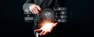 Yapay zeka sanal asistanı Chatbot ile yapay zeka konsepti ile insan etkileşimi, yapay zeka mühendisliği, LLM yapay zeka derin öğrenimi iş desteği için üretken yapay zeka kullanımı. FaaS