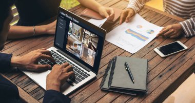 Online home security system showing live view of cctv cameras around the private property snugly