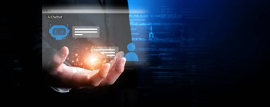 Yapay zeka sanal asistanı Chatbot ile yapay zeka konsepti ile insan etkileşimi, yapay zeka mühendisliği, LLM yapay zeka derin öğrenimi iş desteği için üretken yapay zeka kullanımı. FaaS