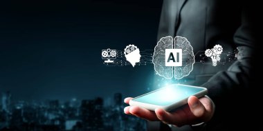 Yapay zeka mühendisliği, büyük veri ve yapay zeka makinesi kavramında yapay zeka beyin işlemcisiyle iş desteği için üretken yapay zeka kullanmayı öğrenen insan etkileşimi. Faas