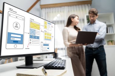 Hareketli mobil uygulama ve web sitesi için UX UI tasarım süreci. Profesyonel uygulama geliştiricisi için kablo grafiğinin yaratıcı prototipi .