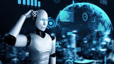 Futuristic robot artificial intelligence huminoid AI for industrial factory technology development and machine learning concept. robotic bionic science research for future of human life. 3D rendering.