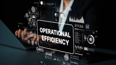 Veri Görselleştirme Elementleri ve Teknoloji Özellikleri ile Modern İş Ortamı 'nda Operasyonel Verimliliğin Kavramsal Temsili. Asemptotik akıllı veri analitiği.
