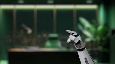 Modern bir robot el, ekolojik bilinçli bir geleceği temsil eden parıldayan bir dijital dünyayla etkileşime girer. Video, sürdürülebilirlik ve ilerlemedeki teknoloji rolünü vurguluyor. Auvana