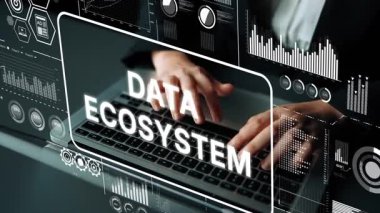 Modern Çalışma Alanındaki Laptop 'ta Data Ekosistem Grafik Arayüzü ile Mesleki Müdahale. Asemptotik akıllı veri analitiği.