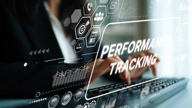 Modern çalışma ortamında dijital grafikler, analitik ve iş verileri ile performans izleme kavramı. Asemptotik akıllı veri analitiği.