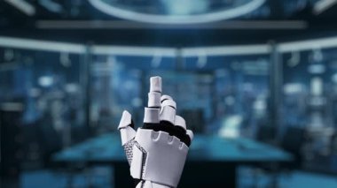 Zarif bir robot el yüksek teknolojili bir ortamda sanal veri grafikleriyle etkileşime girer. Bu video ileri teknoloji ve analizler için yenilikçi veri görselleştirme tekniklerini sergiliyor. Auvana