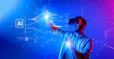 Sanal gerçeklikte üretici yapay zekaya sahip bir insanın dinamik bir temsili, modern bir bağlamda teknoloji ve veri analizlerinin füzyonunu gösteriyor. XDMCP