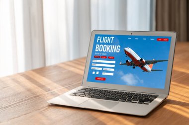 Online uçuş rezervasyon sitesi mod rezervasyon sistemi sağlar. Seyahat teknolojisi kavramı .