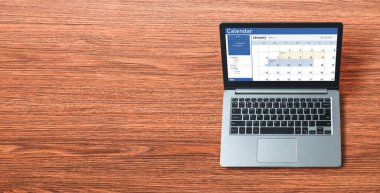Calendar on computer software application for schedule planning for personal organizer and online business snugly