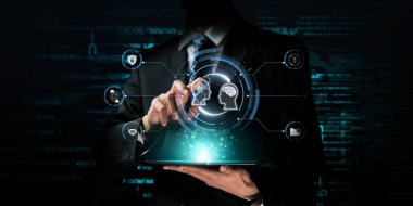 Yapay zeka mühendisliği, büyük veri ve yapay zeka makinesi kavramında yapay zeka beyin işlemcisiyle iş desteği için üretken yapay zeka kullanmayı öğrenen insan etkileşimi. Faas