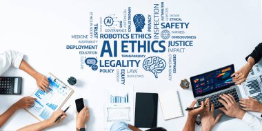 Bu resim, teknoloji geliştirme ve uygulamada güvenlik, şeffaflık ve adaletin önemini vurgulayan yapay zeka etiği üzerinde çalışan bir ekibi gösteriyor. Dostluk