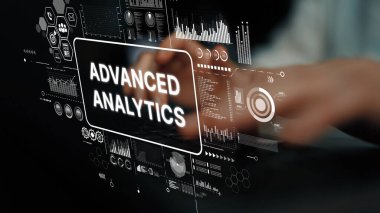 İş Zekası Sezgileri için Gelişmiş Analitik Konsepti Veri Görünümü ve Teknoloji Arayüzü Bilgileri Elleri ile. Asemptotik akıllı veri analitiği.