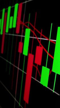Borsa ticaret grafiği makro çekim hareketi LED ekranı borsa grafiği ve finansal verileri gösteriyor. Dinamik borsa endeksi değer artışı ve eğilim yatırımı için düşüş.