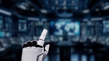 Bir robotik el, ileri teknoloji pazarlama stratejisi ile etkileşime girer, hedef görselleştirme ve analitik araçlar ile fütüristik iş teknolojisini resmeder. Auvana