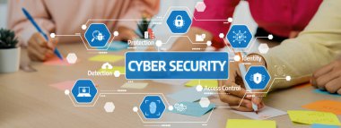 Siber güvenlik kavramları üzerinde işbirliği yapan, koruma ve risk yönetimini çevreleyen anlayış ve stratejiyi geliştirmek için görsel araçlar kullanan canlı bir çalışma alanı. Dostluk