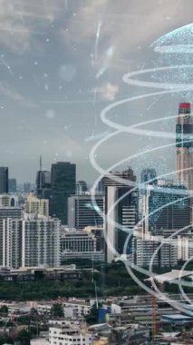 Akıllı şehirde küresel bağlantı ve internet ağı değişikliği. Gelecekteki kablosuz dijital bağlantı ve sosyal medya ağı kavramı .