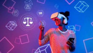 Sanal gerçeklik teknolojisiyle ilgilenen bir kişi, yapay zeka ve dijital hukuk alanındaki etik ve yönetim hakkındaki eleştirel diyaloğu vurguluyor. XDMCP