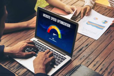 Computer software evaluating website loading speed. Concept of improving website loading speed snugly.